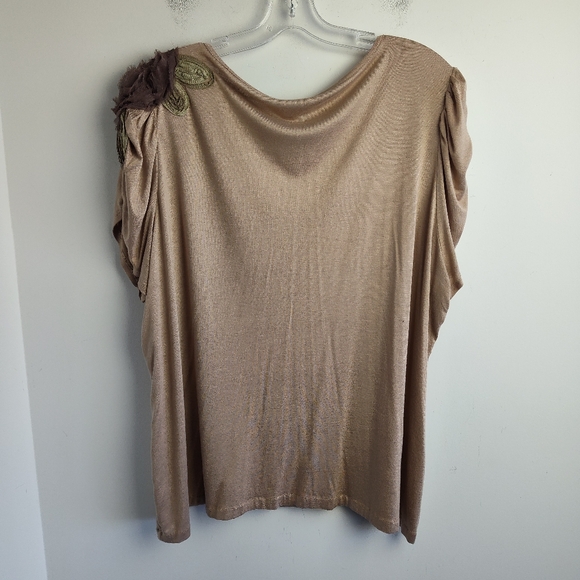 Susan Lawrence 3X plus size blouse cool brown applique soft stretch embellished - Picture 8 of 9